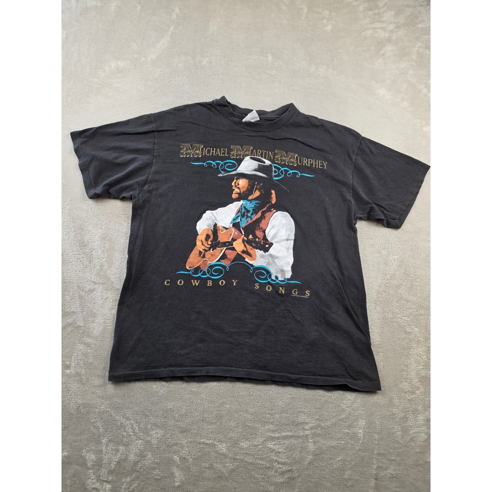 Vintage Hanes Michael Martin Murphey T-Shirt Mens XL Fit L Cowboy Songs 1990 USA